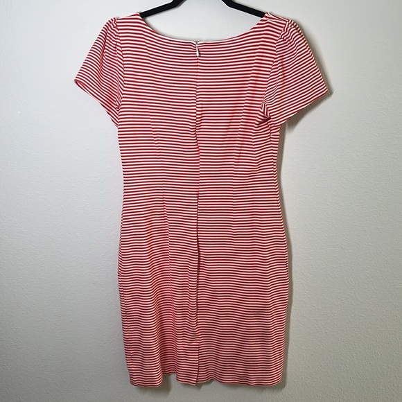 Ann Taylor Red Striped Puff Sleeve Dress Size 4 Stretchy Fit - Picture 9 of 11